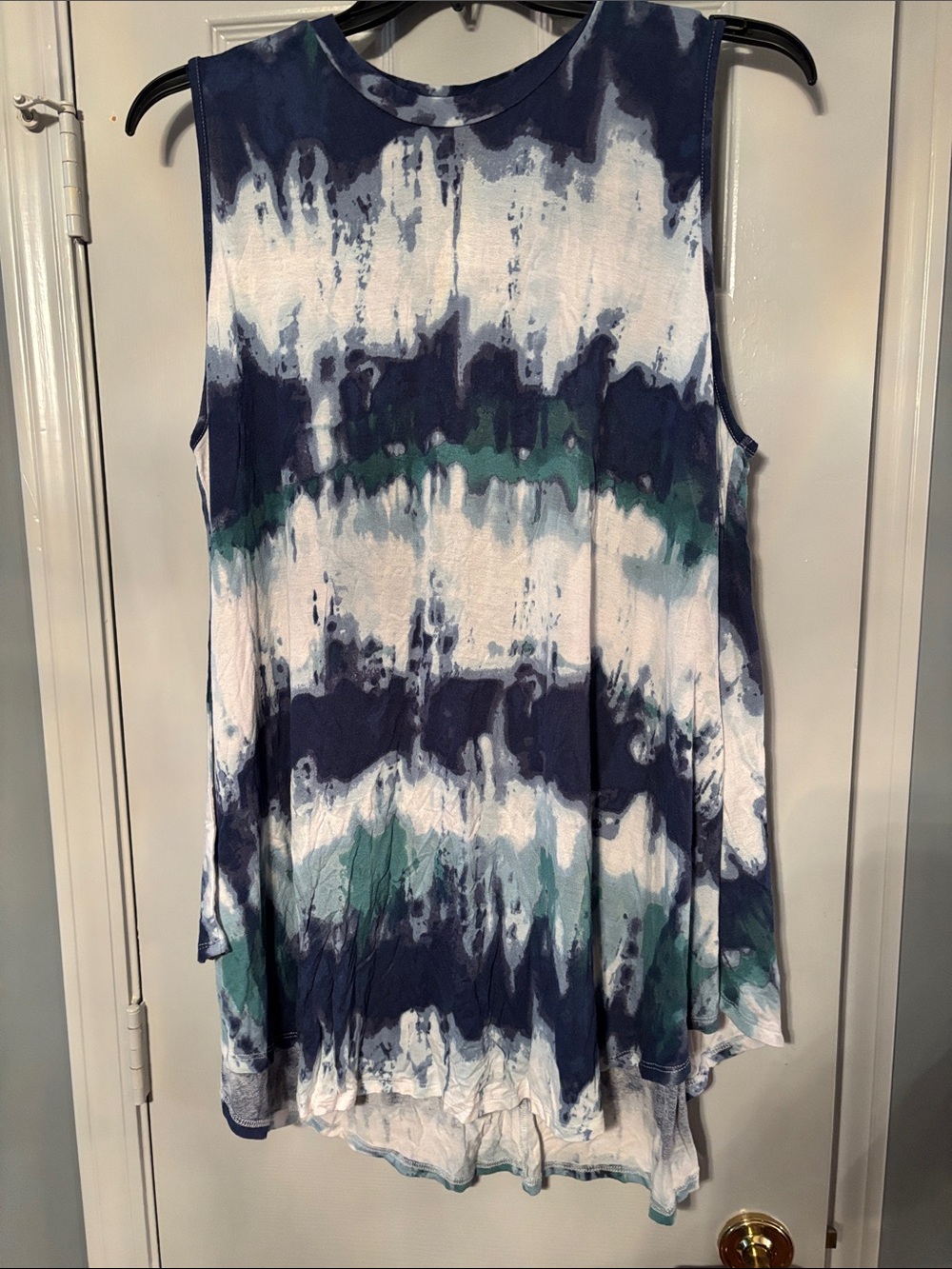 Lane Bryant Navy, White & Teal Tie-Dye Swing Tank